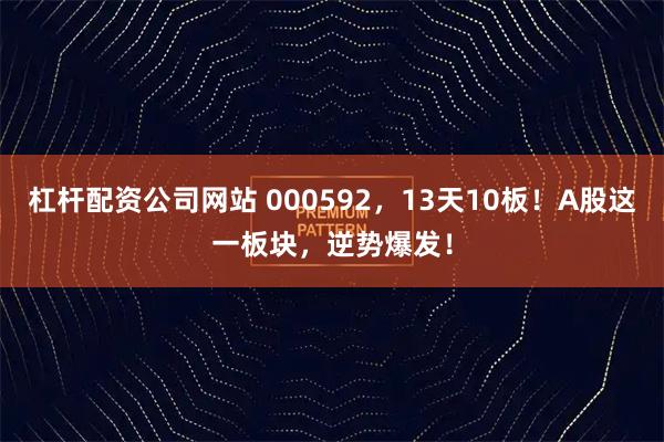 杠杆配资公司网站 000592,13天10板!A股这一板块,逆势爆发!